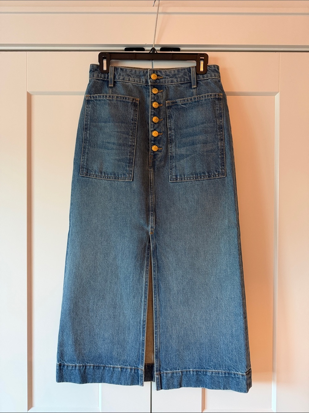 Ulla Johnson Bea Denim Button-Front Midi Skirt